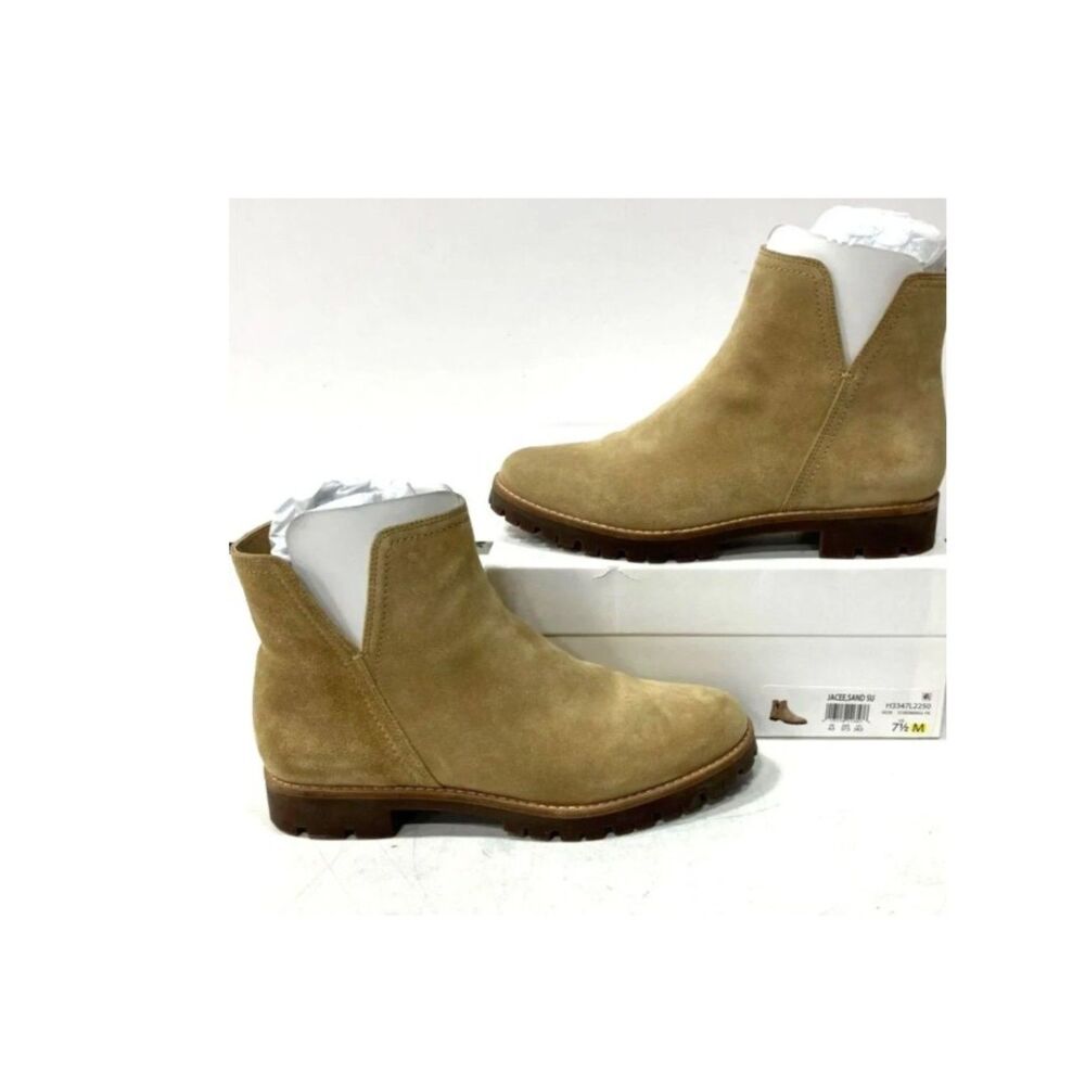 Vince Jacee Tan Weatherproof Suede Side Zip Boots - Size 7.5